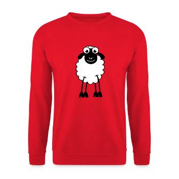 Schafe, weiße oder schwarze Schafe. Träumen oder schlafen - Unisex Pullover - Rot - Vorne - Alina (178cm) & Michal (187cm)