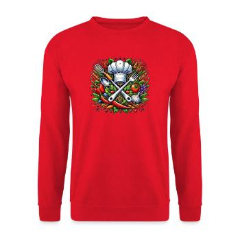Koch Logo - Unisex Pullover - Rot - Vorne - Alina (178cm) & Michal (187cm)