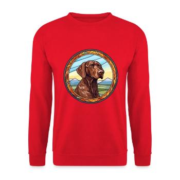 Auvergne Vorstehhund Rasse Buntglas Bunt - Unisex Pullover - Rot - Vorne - Alina (178cm) & Michal (187cm)