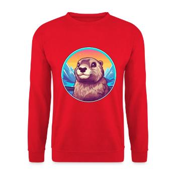 Murmeltier Aquarell Karikatur Kawaii Haustier Tier Col - Unisex Pullover - Rot - Vorne - Alina (178cm) & Michal (187cm)