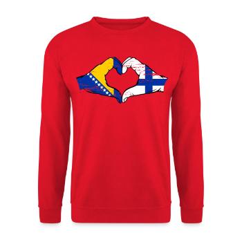 Bosnien Finnland Flagge Hände Herzform used - Unisex Pullover - Rot - Vorne - Alina (178cm) & Michal (187cm)