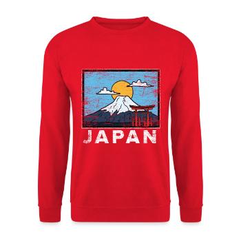 Majestätischer Fuji Kirschblüte - Unisex Pullover - Rot - Vorne - Alina (178cm) & Michal (187cm)