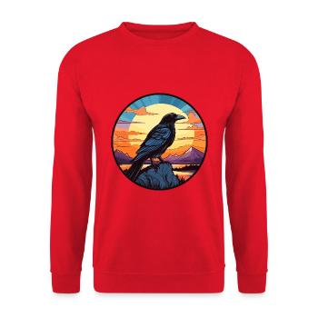 Krähe bunte Aquarell-Karikatur Kawaii-Tier - Unisex Pullover - Rot - Vorne - Alina (178cm) & Michal (187cm)