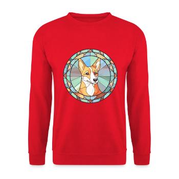 Norwegische Lundehund Hunderasse Buntglas Farbe - Unisex Pullover - Rot - Vorne - Alina (178cm) & Michal (187cm)