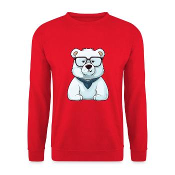 Eisbär mit Brille Cartoon Kawaii Illustratio - Unisex Pullover - Rot - Vorne - Alina (178cm) & Michal (187cm)