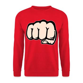 Faust Hand Symbol vorne - Unisex Pullover - Rot - Vorne - Alina (178cm) & Michal (187cm)