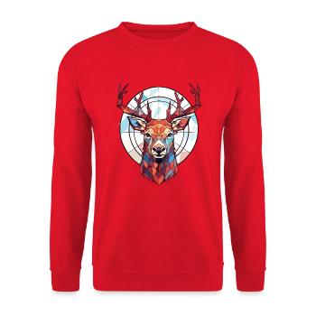 Rothirsch Bunte Aquarell-Tierillustration - Unisex Pullover - Rot - Vorne - Alina (178cm) & Michal (187cm)