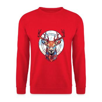 Rothirsch Bunte Aquarell-Tierillustration - Unisex Pullover - Rot - Vorne - Alina (178cm) & Michal (187cm)