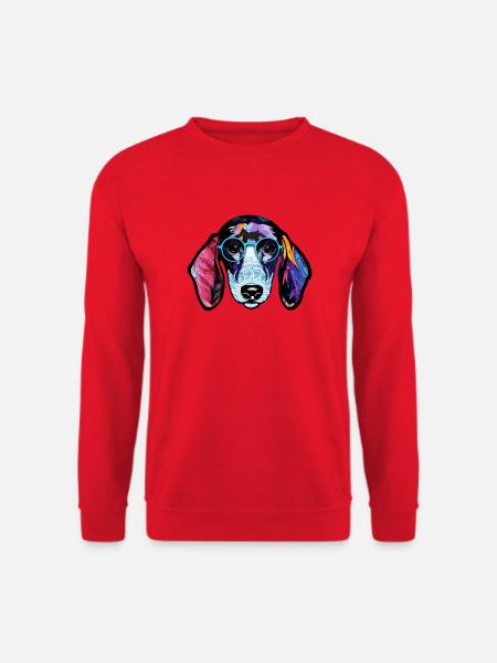 Bunter Dachshund Dackel Brille Watercolor - Unisex Pullover - Rot