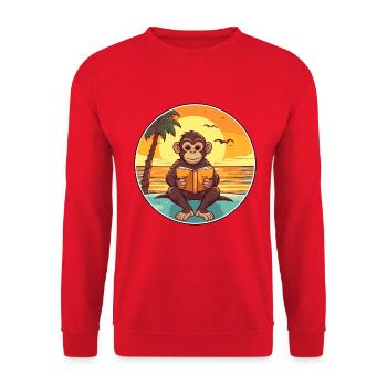 Affe Niedliche Lustige Karikatur Kawaii Buch Strand - Unisex Pullover - Rot - Vorne - Alina (178cm) & Michal (187cm)