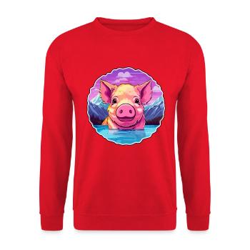 Schwein Aquarell Karikatur Kawaii Haustier Tier Bunt - Unisex Pullover - Rot - Vorne - Alina (178cm) & Michal (187cm)
