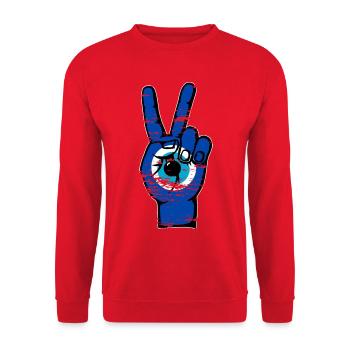 Nazar Frieden Victory Symbol used - Unisex Pullover - Rot - Vorne - Alina (178cm) & Michal (187cm)