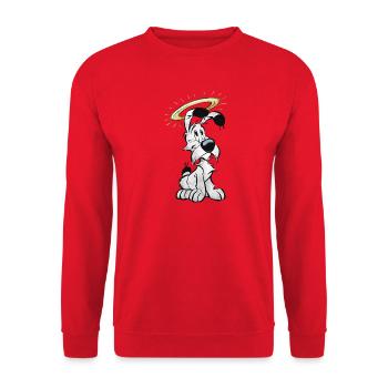 Asterix & Obelix Idefix Mit Heiligenschein - Unisex Pullover - Rot - Vorne - Alina (178cm) & Michal (187cm)