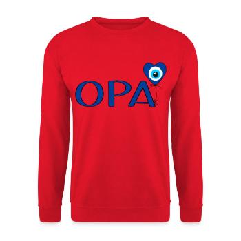 Opa mit Nazar Luftballon - Unisex Pullover - Rot - Vorne - Alina (178cm) & Michal (187cm)