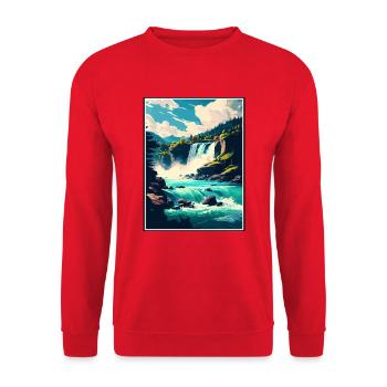 Rheinfall Schweiz Vintage Reiseposter WPA - Unisex Pullover - Rot - Vorne - Alina (178cm) & Michal (187cm)