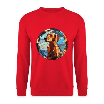 Braque du Bourbonnais Hunderasse Buntglas Colo - Unisex Pullover - Rot - Vorne - Alina (178cm) & Michal (187cm)