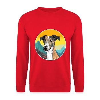 Lurcher Hunderasse Karikatur Kawaii Aquarell - Unisex Pullover - Rot - Vorne - Alina (178cm) & Michal (187cm)
