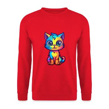 Katze buntes Aquarell Cartoon Kawaii Tier - Unisex Pullover - Rot - Vorne - Alina (178cm) & Michal (187cm)