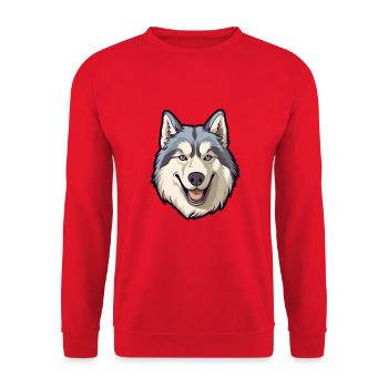 Alaskan Malamute Hunderasse Karikatur Kawaii Illustra - Unisex Pullover - Rot - Vorne - Alina (178cm) & Michal (187cm)