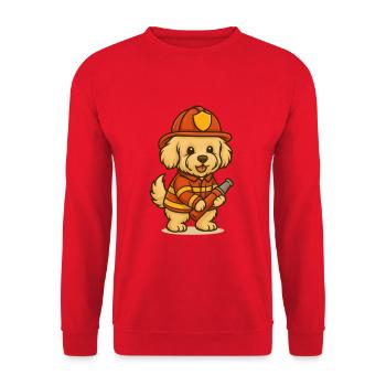 Maltipoo Feuerwehrhund – Heldenhaftes Kindermotiv - Unisex Pullover - Rot - Vorne - Alina (178cm) & Michal (187cm)