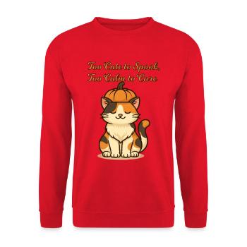 Süße Halloween Katze – Too Calm to Spook Design - Unisex Pullover - Rot - Vorne - Alina (178cm) & Michal (187cm)