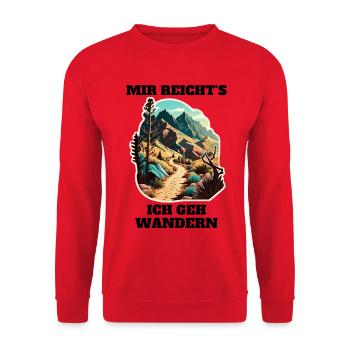 Bergpfad im Sonnenlicht Sticker - Unisex Pullover - Rot - Vorne - Alina (178cm) & Michal (187cm)
