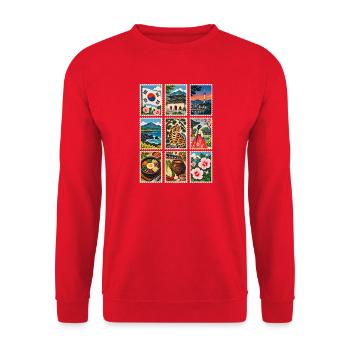 Südkorea Briefmarken - Unisex Pullover - Rot - Vorne - Alina (178cm) & Michal (187cm)