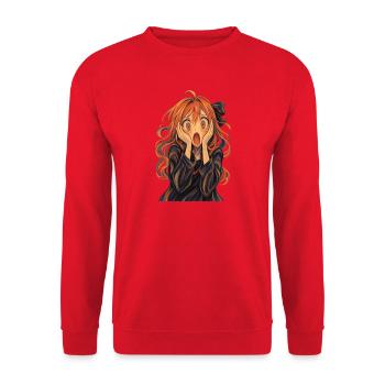 Der Schrei im Anime-Stil - Unisex Pullover - Rot - Vorne - Alina (178cm) & Michal (187cm)