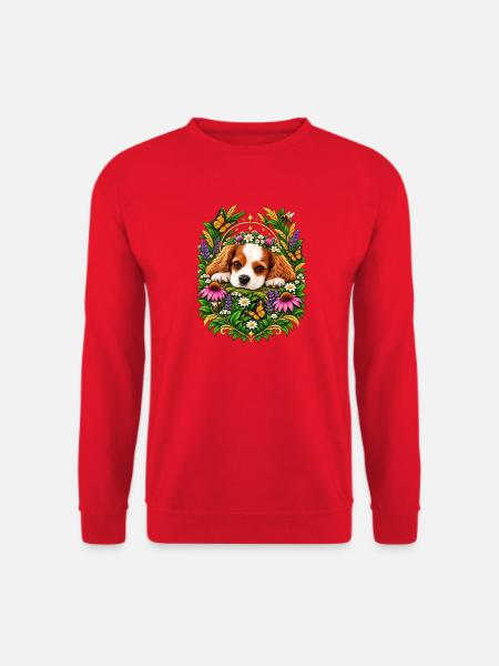 Kuschelhund im Blumenkranz - Unisex Pullover - Rot