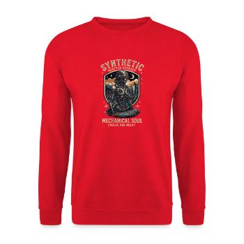 Cybernetic Mechanical Soul / Synthetic  Cyberpunk - Unisex Pullover - Rot - Vorne - Alina (178cm) & Michal (187cm)