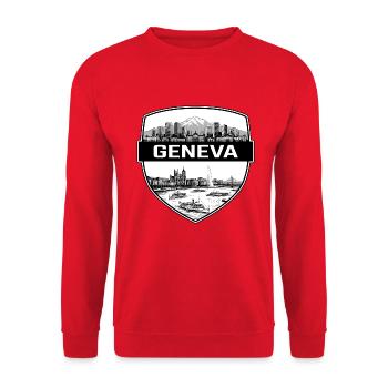 Genfer Schweiz Schild Wappen Jet d Eau Gift - Unisex Pullover - Rot - Vorne - Alina (178cm) & Michal (187cm)