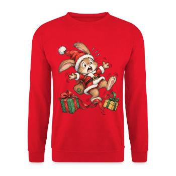 Chaotic Rabbit Winter Parcel Chase Cartoon - Unisex Pullover - Rot - Vorne - Alina (178cm) & Michal (187cm)