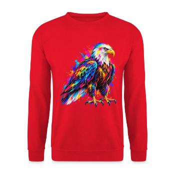 Weißkopfseeadler – Bunte Neon Graffiti Kunst - Unisex Pullover - Rot - Vorne - Alina (178cm) & Michal (187cm)