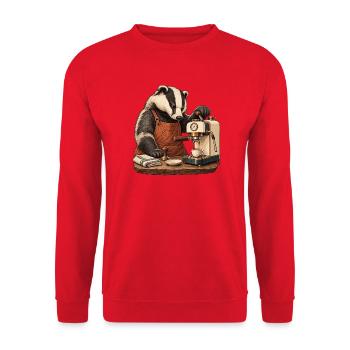 Heimbarista Dachs – Espresso ist Chefsache - Unisex Pullover - Rot - Vorne - Alina (178cm) & Michal (187cm)