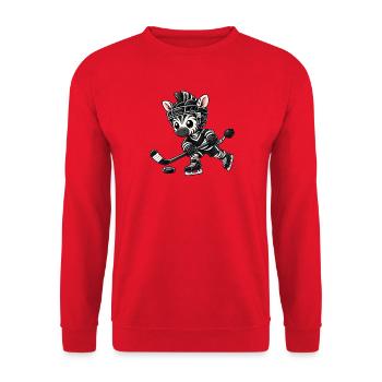 Cooles Zebra Eishockey Spieler Cartoon - Unisex Pullover - Rot - Vorne - Alina (178cm) & Michal (187cm)