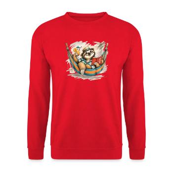 Relax Faultier in Hängematte - Unisex Pullover - Rot - Vorne - Alina (178cm) & Michal (187cm)