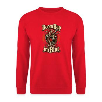 Boom Bap Oldschool Hip Hop 90er Rap Fan - Unisex Pullover - Rot - Vorne - Alina (178cm) & Michal (187cm)