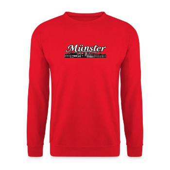 Münster Skyline Silhouette - Unisex Pullover - Rot - Vorne - Alina (178cm) & Michal (187cm)
