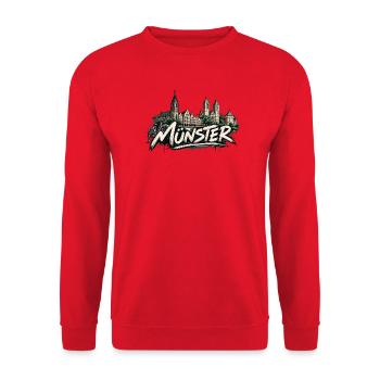 Münster Skyline mit Fahrrad - Unisex Pullover - Rot - Vorne - Alina (178cm) & Michal (187cm)