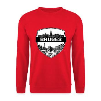 Brügge Belgien Schildwappen Glockenturm Kanäle Geschenk - Unisex Pullover - Rot - Vorne - Alina (178cm) & Michal (187cm)