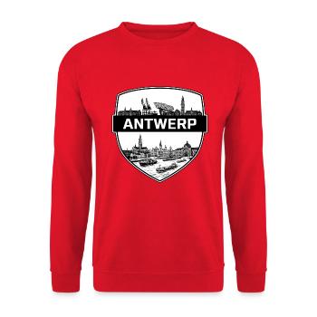 Antwerpen Belgien Schildwappen Grote Markt Geschenk - Unisex Pullover - Rot - Vorne - Alina (178cm) & Michal (187cm)