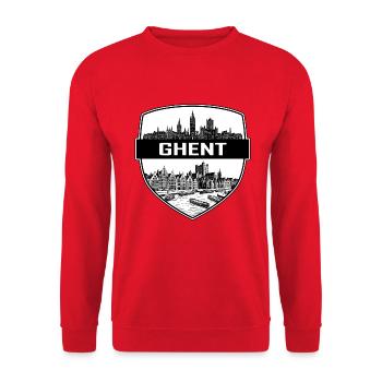 Gent Belgien Schildwappen Schloss Gravensteen - Unisex Pullover - Rot - Vorne - Alina (178cm) & Michal (187cm)