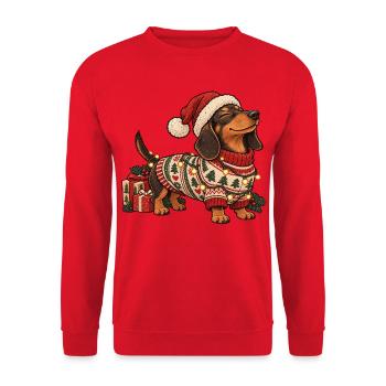 Weihnachts Dackel – Norwegerpullover Winter - Unisex Pullover - Rot - Vorne - Alina (178cm) & Michal (187cm)