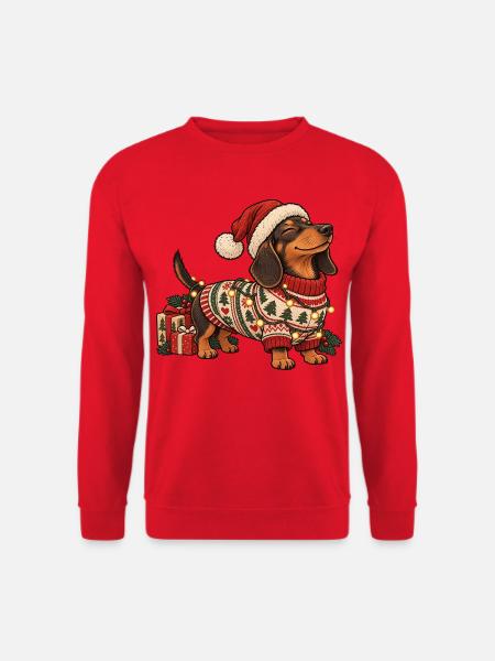 Weihnachts Dackel – Norwegerpullover Winter - Unisex Pullover - Rot