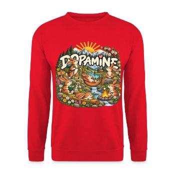 Dopamin – Hasenparadies mit Yoga und Natur - Unisex Pullover - Rot - Vorne - Alina (178cm) & Michal (187cm)