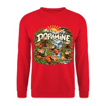 Dopamin – Rote Pandas und Natur Entspannung - Unisex Pullover - Rot - Vorne - Alina (178cm) & Michal (187cm)