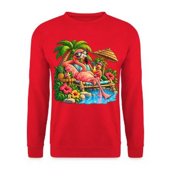 Flamingo im Tropenparadies – Sommer Relax - Unisex Pullover - Rot - Vorne - Alina (178cm) & Michal (187cm)