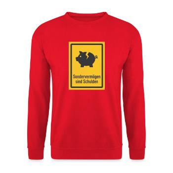 Sondervermögen sind Schulden Satire - Unisex Pullover - Rot - Vorne - Alina (178cm) & Michal (187cm)