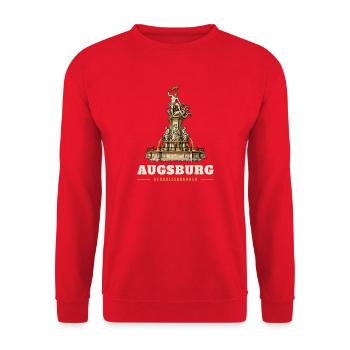 Augsburg Herkulesbrunnen Holzstich - Unisex Pullover - Rot - Vorne - Alina (178cm) & Michal (187cm)