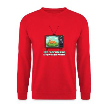 Ich vermisse langweilige Politik - Unisex Pullover - Rot - Vorne - Alina (178cm) & Michal (187cm)